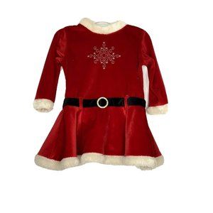 Toddler Girls Size 18 Months Red Velour Santa Dress W/ Faux Fur Trim Christmas
